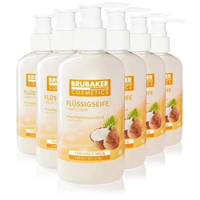 Afbeelding van BRUBAKER Cosmetics 6 Pack Handzeep Vloeibare Zeep Coconut X 240 ML in een Praktische Dispenser Reinigt Zacht en Hydrateert