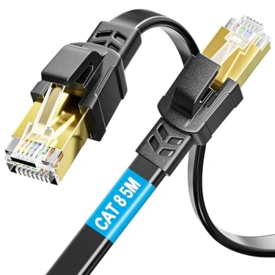 Afbeelding van Soibke Ethernet kabel Cat 8 5m Plat, RJ45 Hoge Snelheid Internet 40Gbps 2000MHz Netwerkkabel Gigabit bedrading platte LAN zwart, geschikt voor PC, router, modem, X Box