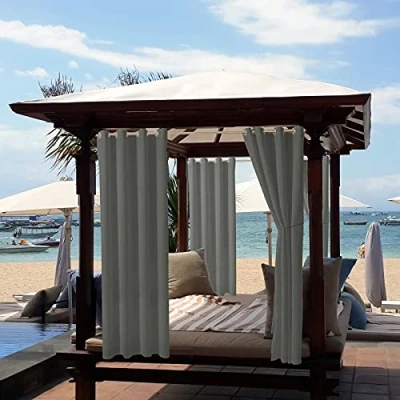 Afbeelding van ele ELEOPTION Outdoorgordijnen, waterafstotend, uv bescherming, ingestanste ringen, winddicht, ondoorzichtig, voor binnen en buiten, tuin, binnenplaats, balkon, donkergrijs, 2 stuks, 132 x 213 cm