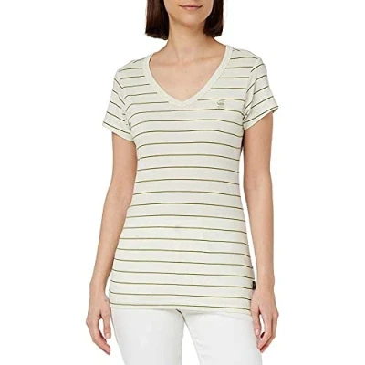 Afbeelding van G STAR RAW dames T Shirt Eyben Stripe Slim V hals Top, Meerkleurig (Lightest Sky/Avocado D21314 c483 d846) , XS