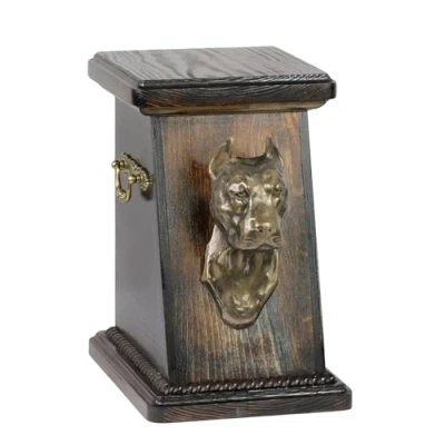 Afbeelding van Art Dog Custom Memorial Urn Handgemaakte Box Koudgegoten bronzen hondenkop op berkenbasis 19cmx32cmx30cm Amerikaanse Staffordshireterriër (bijgesneden)
