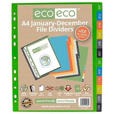 Afbeelding van eco A4 50% gerecycled januari december Wide File Dividers
