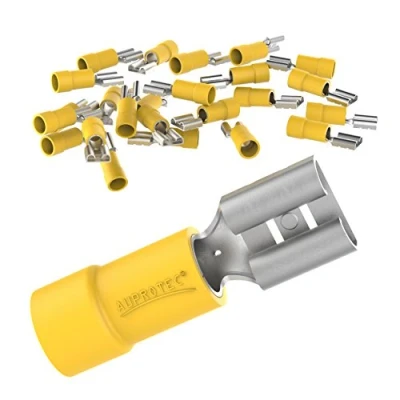 Afbeelding van AUPROTEC 10 x platte steekhulzen 4,0 6,0 mm² geel/steekbreedte 6,3 mm deels geïsoleerd PVC vrouwelijke connector FDD kabelconnector van vertind messing
