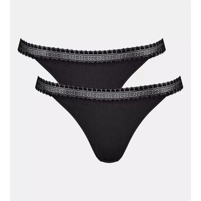 Afbeelding van Sloggi 2P GO Ribbed Tanga Briefs Zwart ecologisch katoen Small Dames