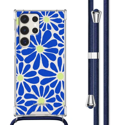 Afbeelding van Samsung Galaxy S23 Ultra Hoesje Kunststof iMoshion Softcase/Koordhoesje/Backcover Cobalt Blue Flowers Connect Telefoonhoesje