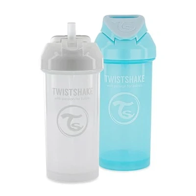 Afbeelding van Twistshake 2x Baby Sippy Cup Met Rietje 360ml Lekvrije Waterfles Voor Kinderen en Peuters BPA Vrij Trainingssippy Wit Blauw