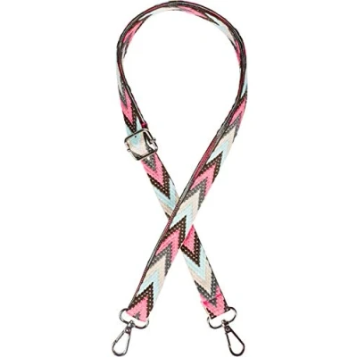 Afbeelding van styleBREAKER Smalle tasschouderriem verstelbaar met kleurrijk zigzagpatroon, verwisselbare tasriem, unisex 02013023, kleur:neonroze bruin turquoise