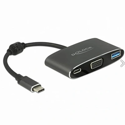 Afbeelding van DeLOCK Premium USB C naar VGA, A en PD adapter met DP Alt Mode (1920 x 1200) / zwart 0,20 meter