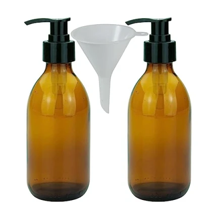 Afbeelding van mikken 2 zeepdispensers, 250 ml, lotiondispenser, glas, bruin, BPA vrij, voor desinfectiemiddelen, geschikt levensmiddelen, incl. trechter