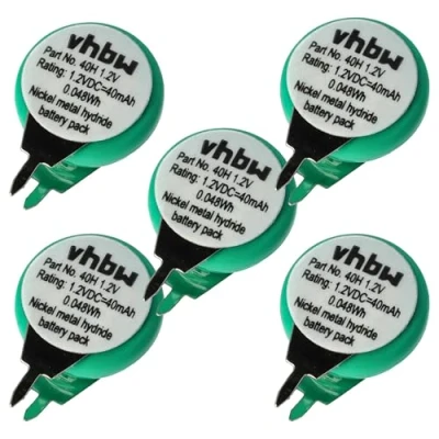 Afbeelding van vhbw 5x NiMH vervangende knoopcel batterij tab 2 pins type 1/V40H 40mAh 1.2V geschikt voor modelbouw batterijen, zonne verlichting etc.