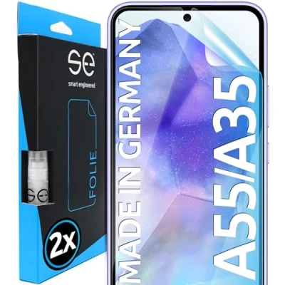 Afbeelding van 2x se® 3D beschermfolie transparant voor Samsung Galaxy A55/A35, zelfherstellend, 100% vingerafdruk &amp; FaceID compatibel, eenvoudige luchtbelvrije installatie, ultra helder, stoot krasbestendig, uit