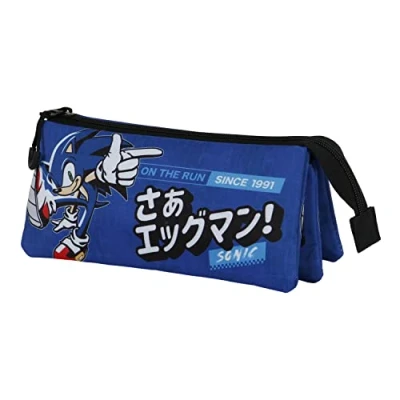 Afbeelding van Pennenetui met 3 vakken Sonic the Hedgehog on run Blauw 21 x 8 6 cm