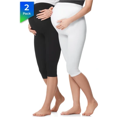 Afbeelding van BE Mammy Dames Leggings Zwangerschapskleding Capri Katoen BE20 229 LE 2P 2Pack Zwart/Wit XXL
