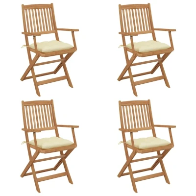 Afbeelding van Tuinstoelen 4 st inklapbaar met kussens massief acaciahout