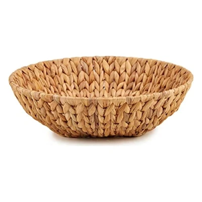 Afbeelding van Kinvara Fruitschaal/fruitmand Rattan gevlochten riet D34 x H9 cm naturel rond Fruitschalen