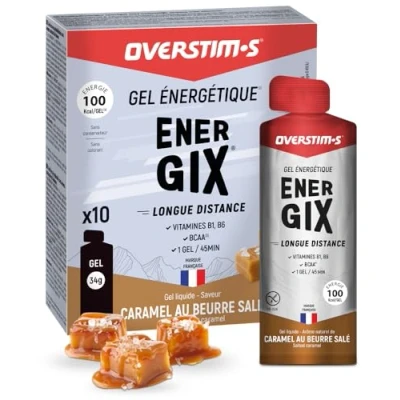 Afbeelding van OVERSTIM.s Gel Energix (x10) Energiegel voor sport (fietsen, hardlopen) Langdurige energie (Glucose + Fructose Maltodextrines) BCAA 100 kcal/gel Zoute karamel smaak