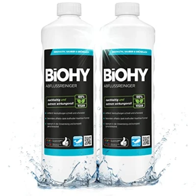 Afbeelding van BiOHY Afvoerreiniger (2 x 1l Fles) verwijdert moeiteloos haren Biologisch concentraat voor keuken &amp; badkamer alle hardnekkige verstoppingen en geuren (abflussreiniger)