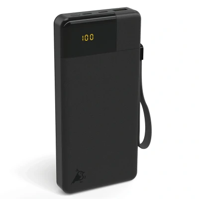 Afbeelding van Aqiila Powerbank 20.000mAh, 65W, PD snelladen, LCD Scherm, 2x USB C, 1x A, Pass Through Charging, Lichtgewicht, Vliegtuig Veilig, Soft Touch Afwerking, Powerbird Zwart