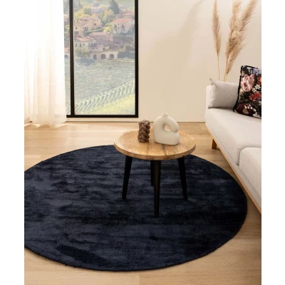 Afbeelding van Viscose Tapijt/Vloerkleed Rond Glamour Marineblauw 160 Cm
