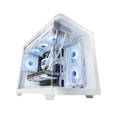 Afbeelding van MARSGAMING MC FUSIONM, Gaming Micro ATX Case, Volledig Zijraam en Gebogen Voorzijde van Gehard Glas, Mini Tower PC Dubbele Kamer, Ondersteuning Vloeistofkoeling, Geoptimaliseerde Interne Ruimte, Wit
