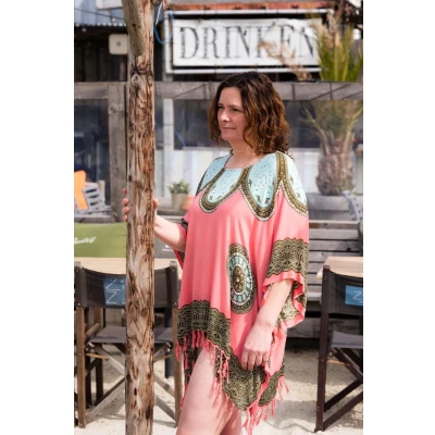 Afbeelding van Strandtuniek Flower Pink Light Blue van Call it Fouta!