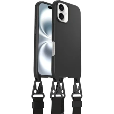 Afbeelding van OtterBox React Series Lanyard MagSafe Hoes voor iPhone 16, ultradunne beschermhoes met verstelbare en afneembare lanyardriem, getest volgens militaire standaard, Zwart, Zonder Verpakking