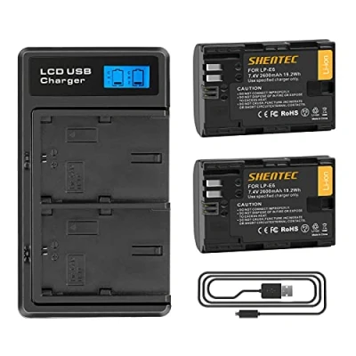 Afbeelding van Shentec LP E6 Dual Charger en 2 Pack 2600 mAh Vervangende Batterij voor Canon EOS 5D Mark II, III, 60D, 7D, 6D etc