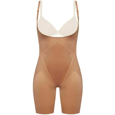 Afbeelding van Spanx Thinstincts 2.0 Openbust Midthigh Bodysuit Body, Dames, Maat: 46 48, Café au lait