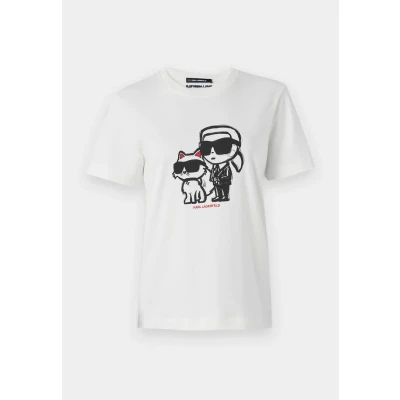 Afbeelding van KARL Lagerfeld IKON Sketch DUO Tshirt print, Dames, Maat: Large, Cannoli cream