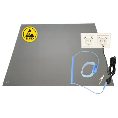 Afbeelding van Minadax ESD antistatische mat 30 cm x 40 incl. manchet + 2,4 m verlenging professionele werkmat PVC met aardingskabel kwaliteit bescherming