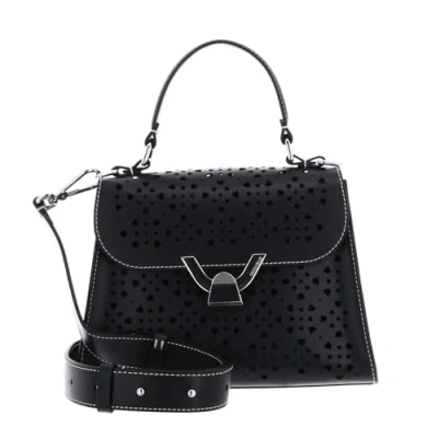 Afbeelding van COCCINELLE Leren Schoudertas Handtas Dew Cow Perforation Handbag Noir Zwart