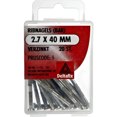 Afbeelding van ribnagel bar verzinkt 40mm. 20stuks. Muur spijkers. Deltafix.