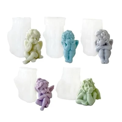 Afbeelding van Xidmold 5 stuks 3D engel siliconenvorm mini kaarsvormen zeepvorm cake fondant siliconen vormen bakvorm baby vorm voor taartdecoratie, chocolade, zeep, sojawas kaarsen, handwerk