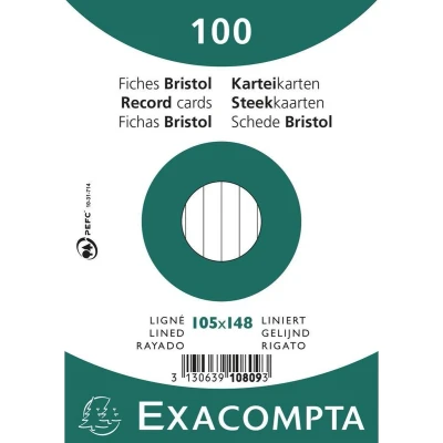 Afbeelding van Exacompta systeemkaart gelinieerd A6 wit 100 stuks.
