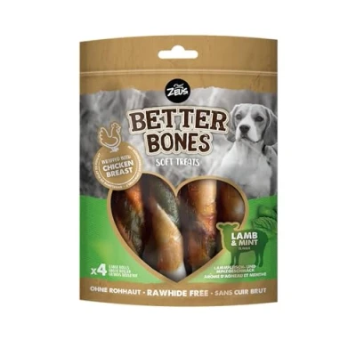 Afbeelding van BetterBones zachte kauwsnack voor honden, zonder ruwe huid, omwikkelde rollen met lam munt, 12,5 cm, verpakking van 4 stuks