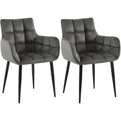 Afbeelding van CLP Tirana Set van 2 eetkamerstoelen met armleuning rugleuning zwart metalen frame fluweel velvet Fluweel/antraciet