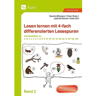 Afbeelding van Lesen lernen mit 4 fach differenzierten Lesespuren: Arbeitsblätter zu u, w, v, x, y, z, c, ä, ü, ö, ie, ß, ch, eu, st, sp, qu, ck, tz, pf, ng, sch (1. Klasse)