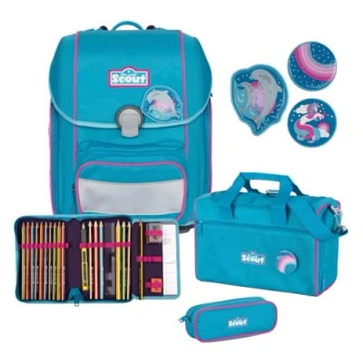 Afbeelding van Scout Schooltas Genius Set 4 delig Dolphins Blauw Roze