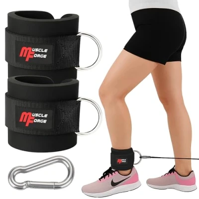 Afbeelding van MuscleForge® Enkelbandages voor Cable Pulley, machine, enkelbandjes het isoleren van been en bilspieren tijdens fitnesstraining in de sportschool, 2 stuks met karabijnhaak