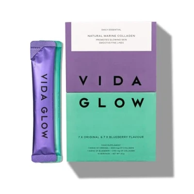 Afbeelding van Vida Glow Natuurlijke gehydrolyseerde mariene collageenzakjes Bevordert stralende huid + verzacht fijne lijntjes (gemengd, 14 zakjes)