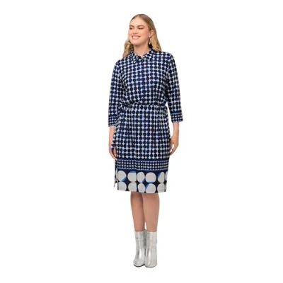 Afbeelding van Ulla Popken MIDI À COL ET Manches 3/4 MÉLANGE DE POIS Blousejurk, Dames, Maat: 54/56, Marine foncé