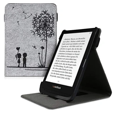 Afbeelding van kwmobile e reader hoesje compatibel met Pocketbook Touch Lux 4/5/Touch HD 3/Color (2020)/ Vivlio 5 Kunstleren ereader cover stand Paardenbloemen Liefde in zwart/lichtgrijs