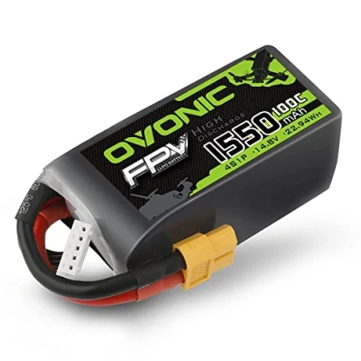 Afbeelding van OVONIC Lipo Accu 4s 1550mAh 100C 14.8V met XT60 stekker voor RC FPV Quadcopter vliegtuig Hobby DIY (1 stuks)