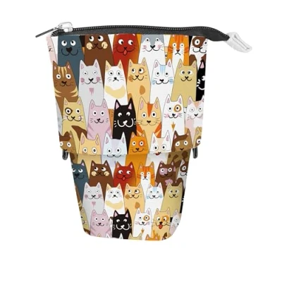 Afbeelding van Online X Pand 2 in 1 pennenetui &amp; pennenetui, converteerbare etui met kattenmotief en 3 binnenvakken voor schrijfgerei, make up, kwasten enz. I Pop Up Pencil Case school, universiteit kantoor,