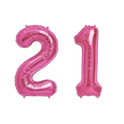 Afbeelding van Roze cijfer 21 folieballon, 101 cm