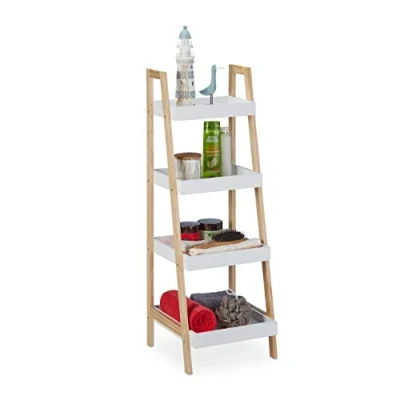 Afbeelding van Relaxdays badkamerrek ladderrek badkamer 4 etages opbergrek rek trap design