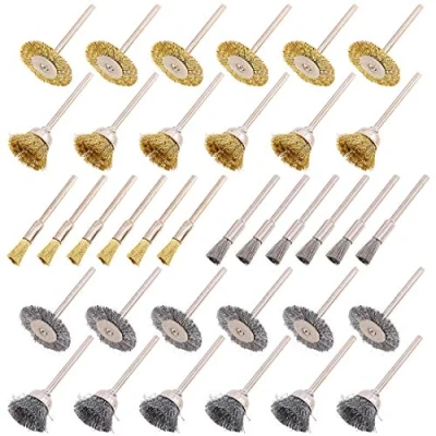Afbeelding van Swpeet 72 Stks Draad Wiel Borstels Kit, Inclusief Messing en Staal Borstel Set 1/8 &quot;(3 mm) Schacht voor Dremel Accessoires Rotary Gereedschap Polish Clean