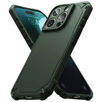 Afbeelding van Ringke Rugged Gear Compatibel met iPhone 16 Pro Max Case Gemaakt van Schokabsorberend TPU Korrelige Textuur Hoesje Dark Green