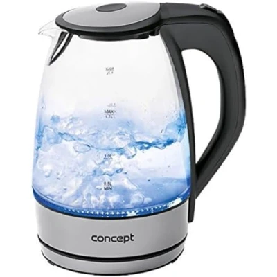 Afbeelding van CONCEPT Hausgeräte RK4030 glazen waterkoker, LED verlichting, anti kalkfilter, 1,7 L, 2200 W, mat roestvrij staal/glas