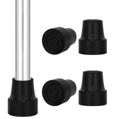 Afbeelding van supregear Rubberen Wandelstokdoppen (4 Stuks), Antislip 19 mm met Metalen Inzetstukken Accessoires voor Wandelstokken, Zwart